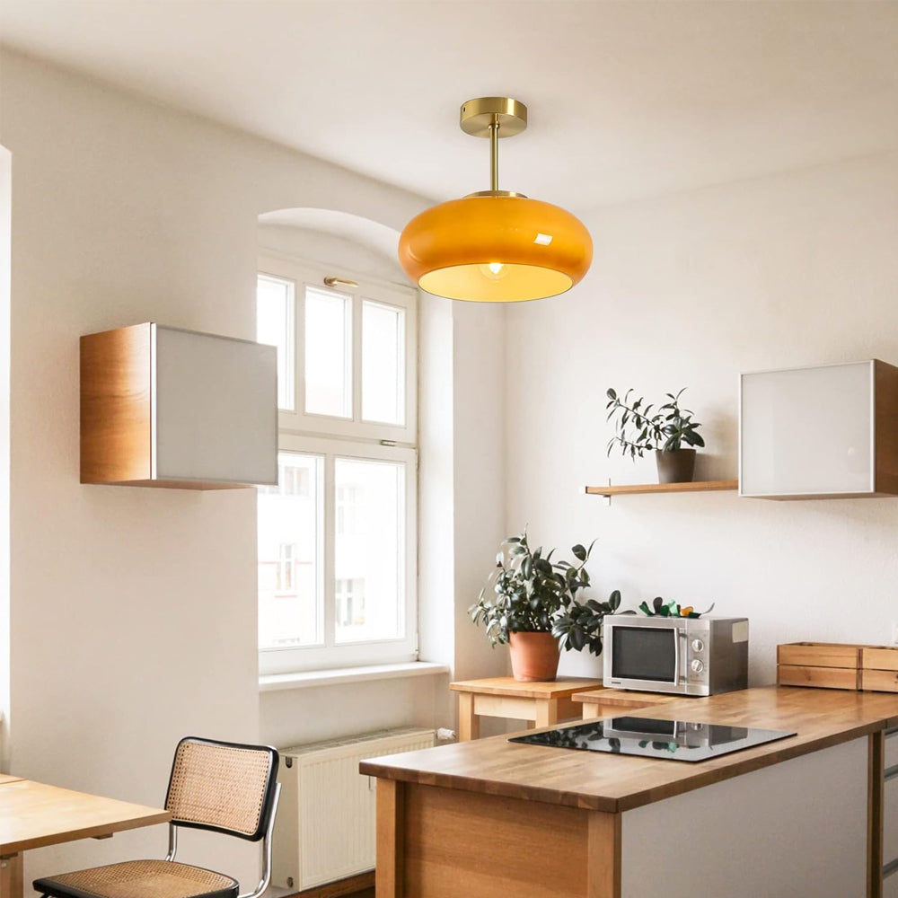 Glazen Hanglamp Vintage Amber Messing Retro E27 Eetkamer Woonkamer Slaapkamer | Restfield